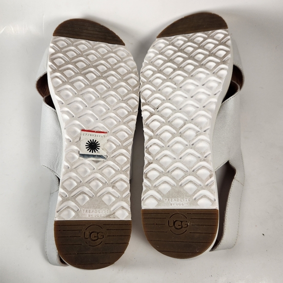 UGG Women's Kamile Sandal 10 White Leather Chris Cross Adjustable Comfort Shoe - Picture 7 of 11